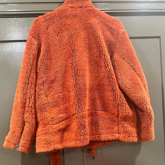 Free People So Cozy Slouchy Fleece Moto Jacket Size L EUC Spiced Brandy - Picture 3 of 6